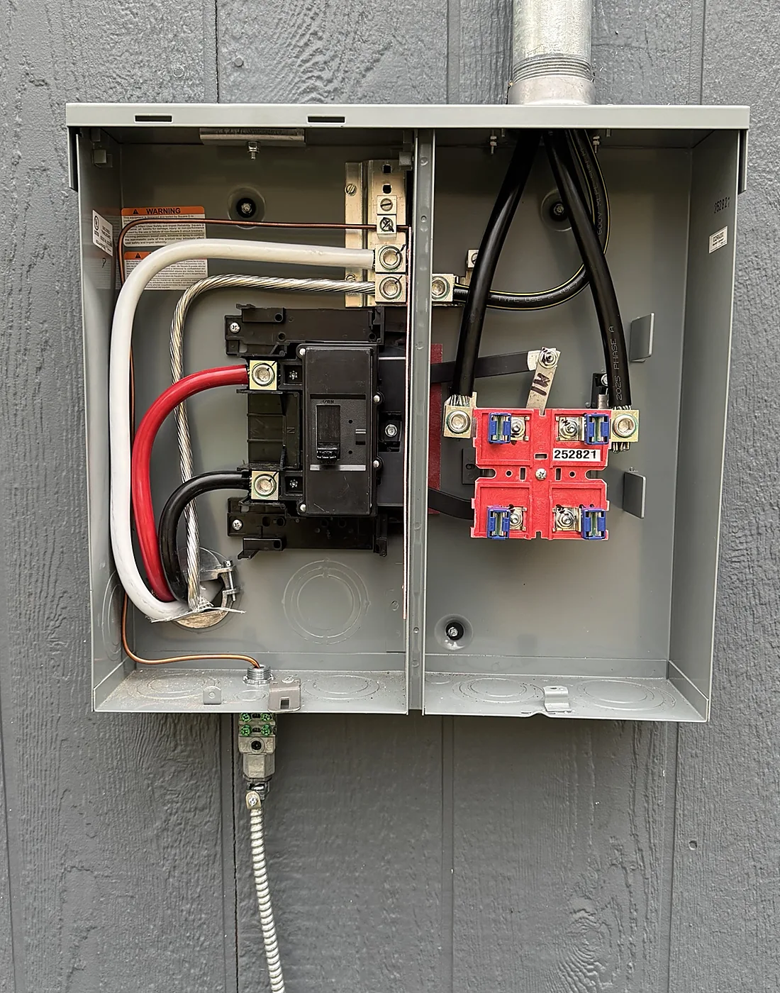 Service meter socket interior and wiring.